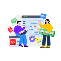 Conceptual flat design illustration of software developer