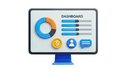 3D Dashboard Displaying Data Analytics and Financial Information
