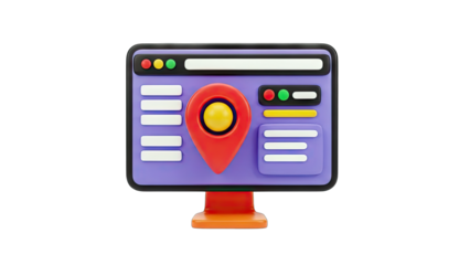 3D Computer Screen with Location Pin Icon - Digital Navigation