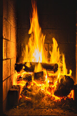 Cozy Fireplace With Burning Logs