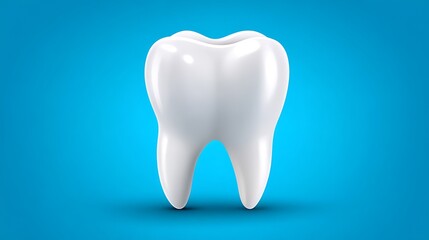 Close-up view of a perfectly healthy human molar tooth with smooth, white enamel on a blue backdrop