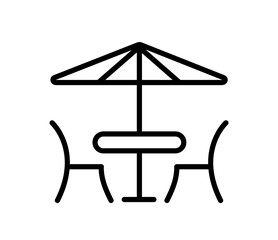 Summer cafe, coffee shop, restaurant icon, vector flat black outline illustration