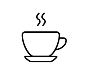 Coffee or tea cup icon, vector flat black outline illustration