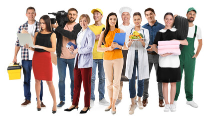 Obraz premium Choosing profession. People of different occupations on white background