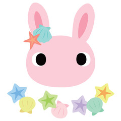 可愛いウサギのマーク　夏の貝殻