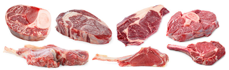 Raw beef pieces isolated on white. Fresh meat