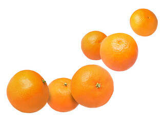 Fresh juicy tangerines flying in air on white background