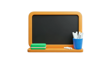 3D Blackboard with Chalk and Eraser in Education Context
