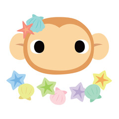 可愛いサルのマーク　夏の貝殻