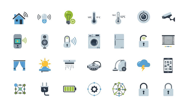 Smart home technology icons set for iot devices and automation systems