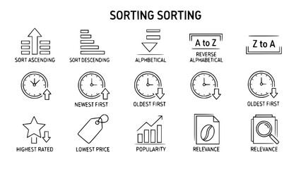 Collection icons display various sorting methods showing concepts in a clear style on white