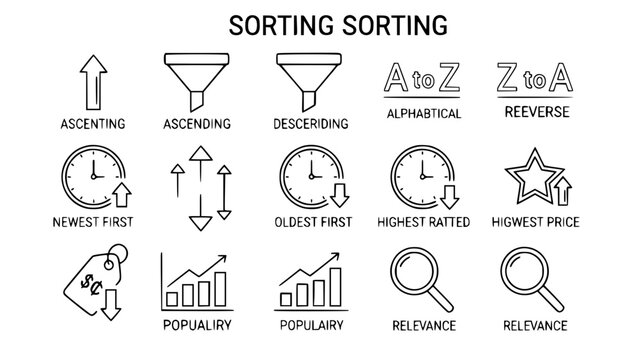 Data Filtering Icons Display Sorting Functions for Website Interface Design Elements