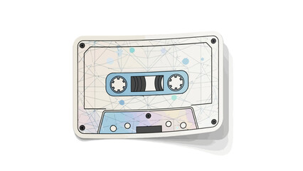 Obraz premium A stylized illustration of a retro audio cassette tape with a modern geometric design on a white background, evoking nostalgia for vintage music formats.