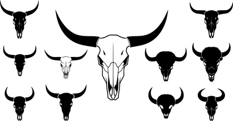 Skull bull silhouette, Buffalo skull silhouettes, Horns and skull silhouette, Bull skull, Bison skulls silhouette