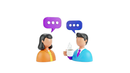 3D Rendered Business People Talking and Drinking Coffee