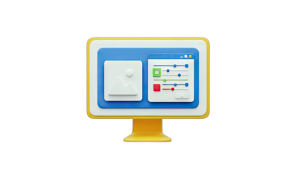 3D Rendered Computer Monitor with Interface Elements on White