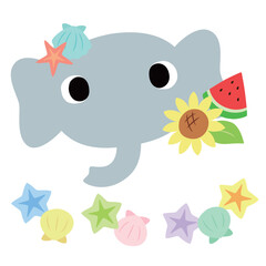 可愛いゾウのマーク　夏の貝殻