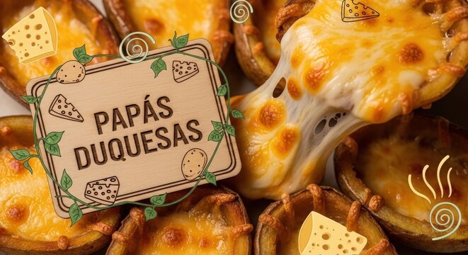 Comforting Cheese Pull Papas Duquesas Duchess Potatoes with Engraved Lenga Wood Sign