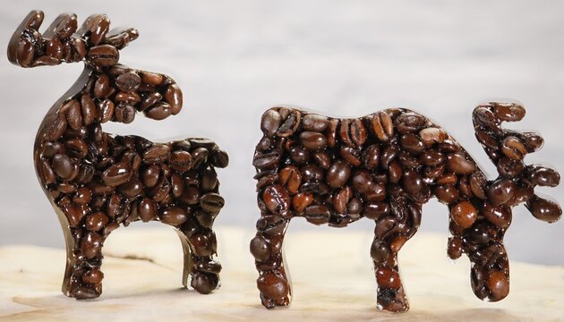 Two Coffee Bean Elk Figures on Light Background