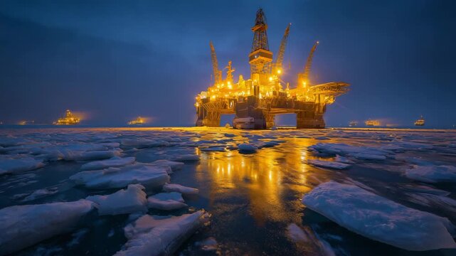 氷海に浮かぶ海上建造物の全景