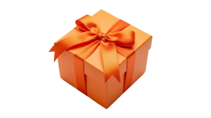 Orange Gift Box with Ribbon on Transparent Background, PNG Image