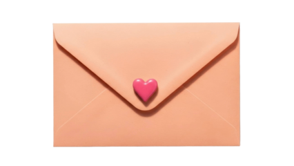 Peach Envelope with Pink Heart Seal on Transparent PNG File