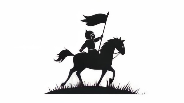 Horseman Silhouette on a Galloping Horse: A silhouette of a valiant horseman charges forward on his galloping horse, the flag held high, embodying bravery and adventure.