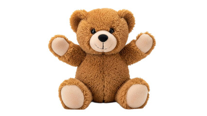 Obraz premium Teddy Bear Sitting with Arms Up on a Transparent Background, PNG