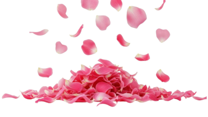 Floating Rose Petals and Pile on Transparent Background PNG Image