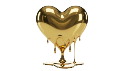 Golden Heart Drip on Transparent Background PNG Image