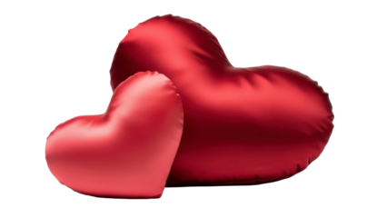 Two Red Heart Cushions on a Transparent Background PNG Image