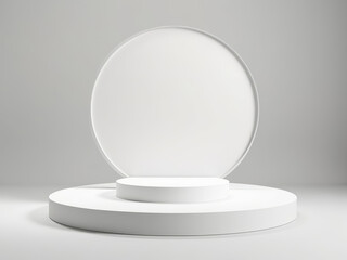 Minimalist display podium with circular design and soft lighting