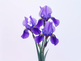 Vibrant purple iris flowers with elegant petals and green stems