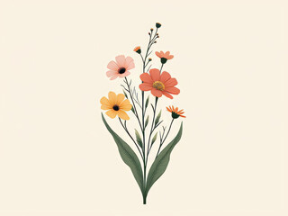 Colorful floral arrangement with various flowers and leaves