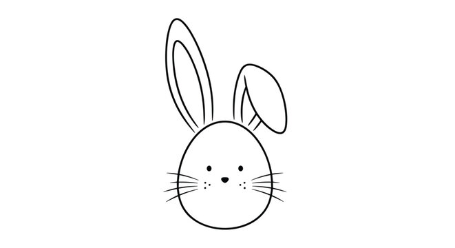 A minimalist line art drawing of an Easter bunny's face shaped like an egg, with long ears, a simple nose, and whiskers.