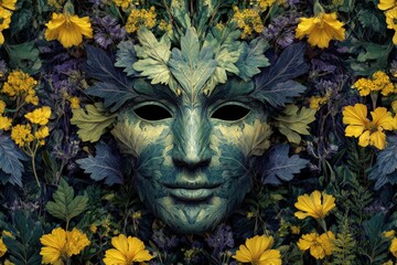 Mask of leaves and flowers. solid background