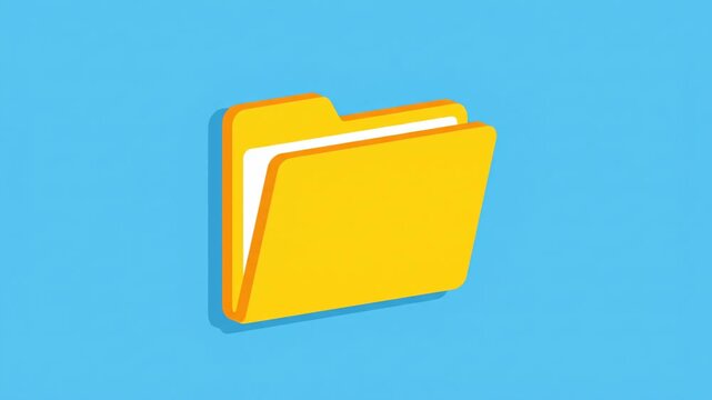 A simple illustration of a yellow folder icon with a white sheet of paper inside, set against a vibrant blue background, evoking a sense of organization and data management