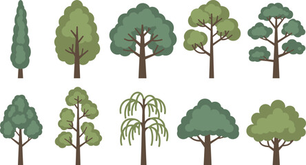 Flat Vector Tree Collection – Green Forest and Garden Trees Illustration Set © Craft Designer