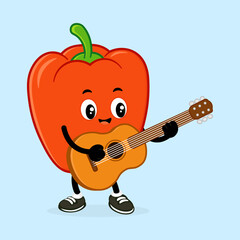 Red bell pepper cartoon character playing guitar
