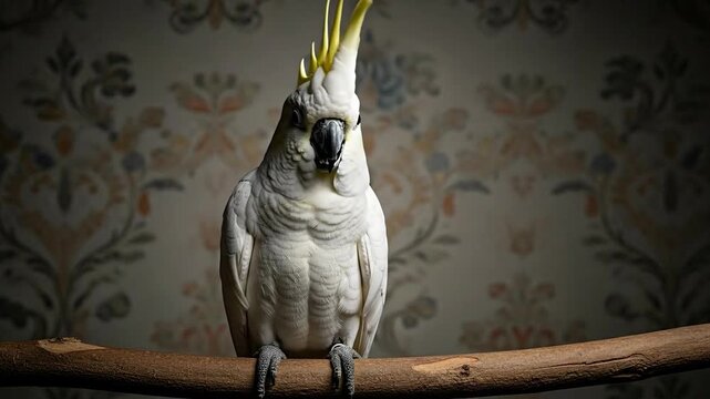 Close up of a Sulphur-crested Cockatoo perched on a branch.