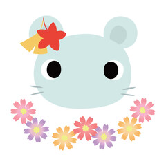 可愛いネズミのマーク　秋の紅葉