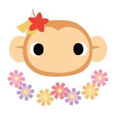 可愛いサルのマーク　秋の紅葉