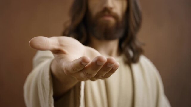 Jesus Christ extending a hand in compassion and invitation for spiritual guidance and connection
