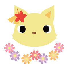 可愛いキツネのマーク　秋の紅葉