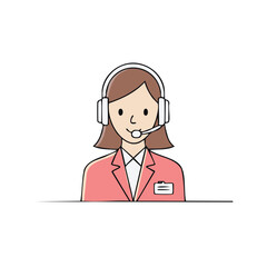 Illustration of a Female Customer Support Representative with Headset for Assistance and Service