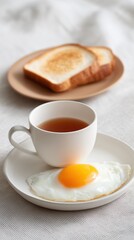serene scene with tea and toast, peaceful and simple breakfast arrangement on rustic table