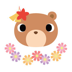 可愛いクマのマーク　秋の紅葉