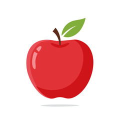 Bright Red Apple with Green Leaf, Fresh Fruit Illustration, Healthy Eating Symbol