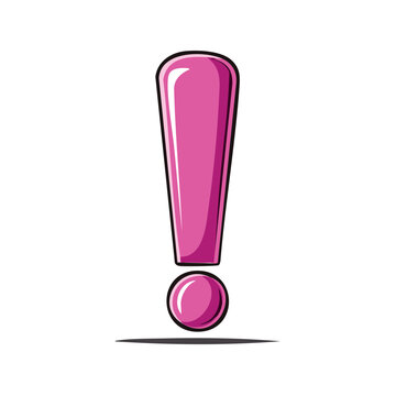 Bright pink exclamation mark illustration, attention sign, warning symbol, alert indicator, caution icon on a clean backdrop