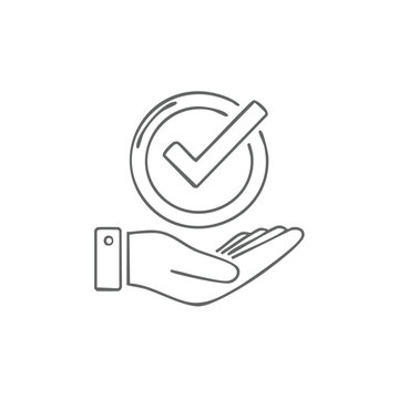 Hand Offering Check Mark Icon Approval Validation Success Completion Confirmation Done